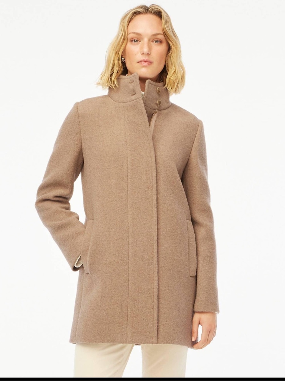 NEW J. Crew Factory City Coat with button neck in Heather acorn size 4 BU261